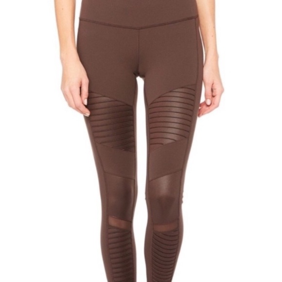 ALO Yoga Pants - Alo Yoga High Rise (High-Waist) Dark Brown Moto Motorcycle Leggings